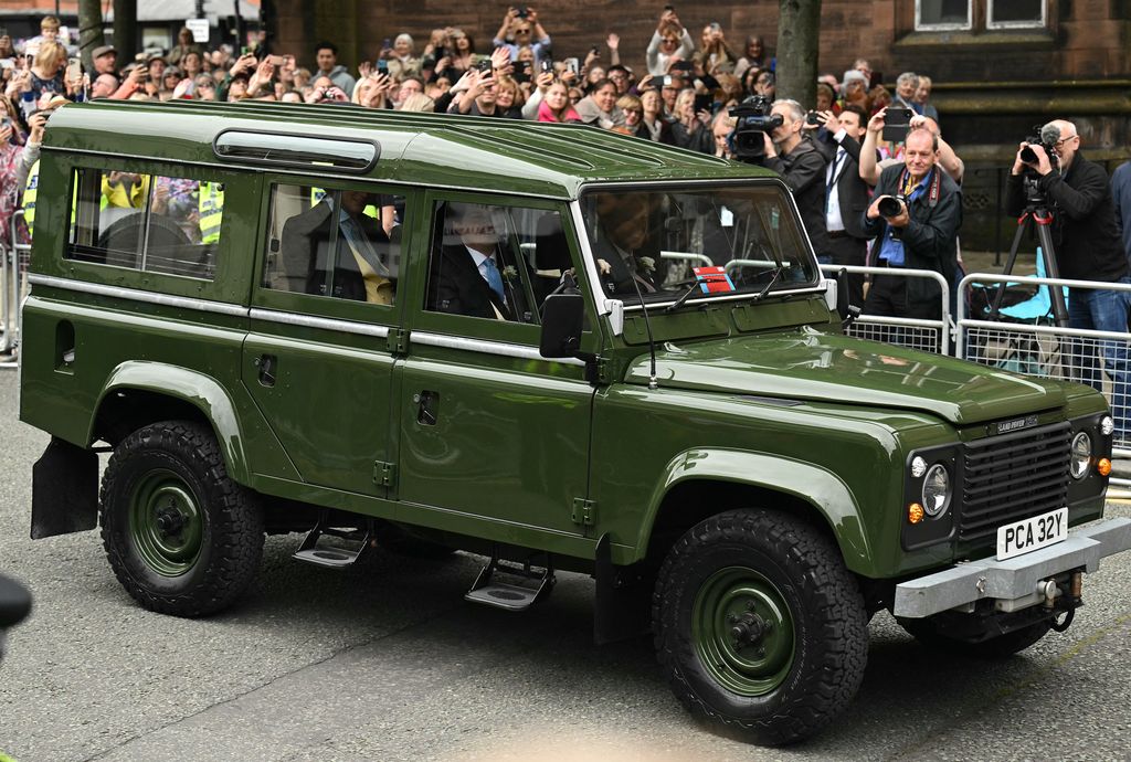 The 7th Duke of Westminster arrived at Chester Cathedral in a dark green Land Rover Defender