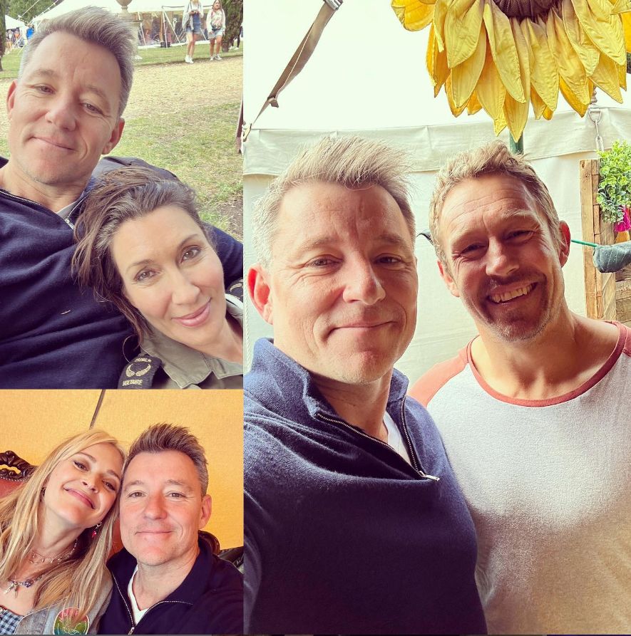 Three photos of Ben Shephard, one with Annie, one with fearne Cotton and the other with Jonnie Wilkinson