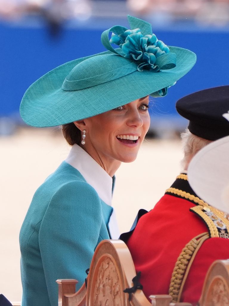 Kate Middleton reacts on dais at Trooping the Colour