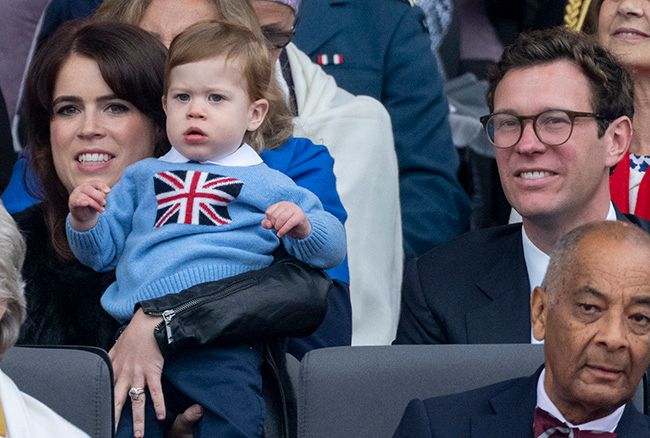 Princess Eugenie holds baby August smiling