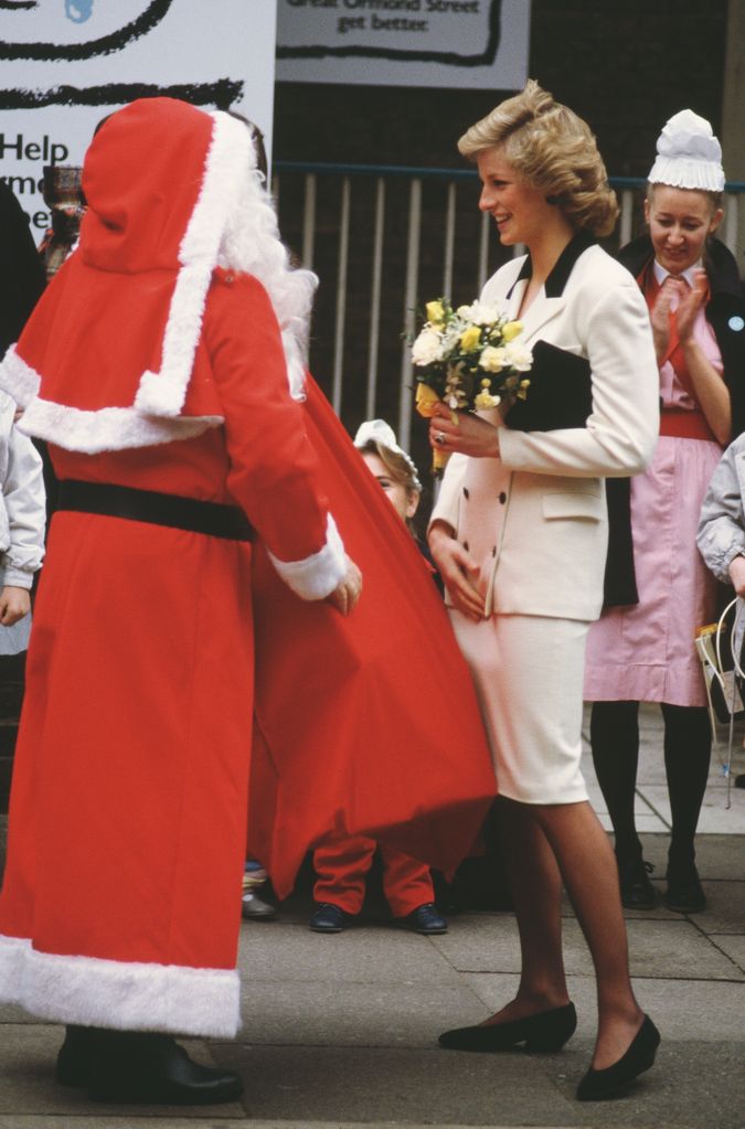 Diana, Princess of Wales visits Great Ormond Street Hospital, at Christmas time in December 1987