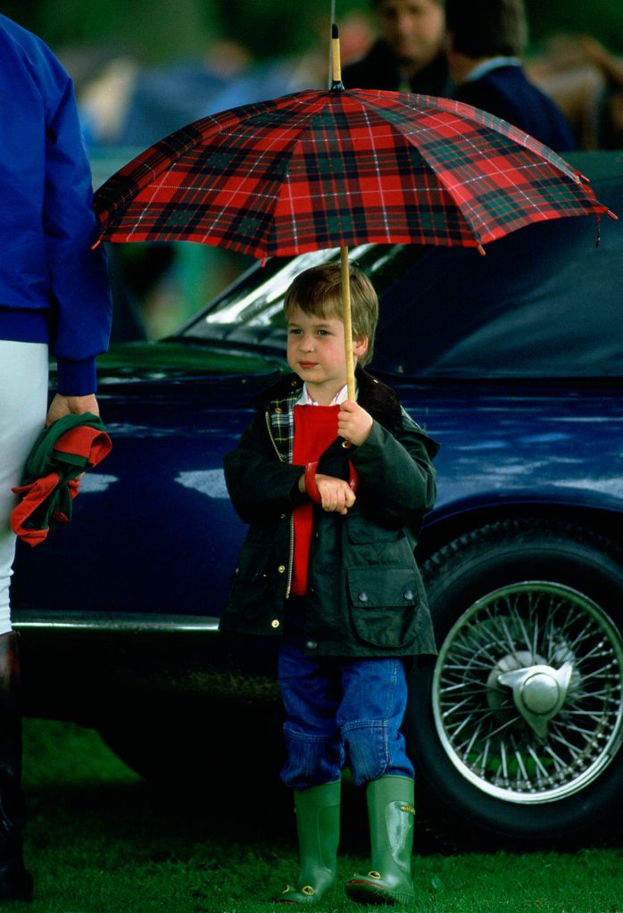  Prince William Sheltering From The Rain Underneath A Large Tartan Umbrella 
