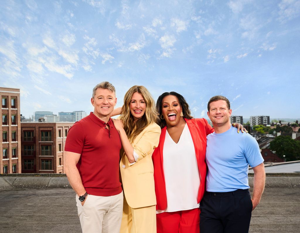 Ben Shephard, Cat Deeley, Alison Hammond and Dermot O'Leary on the roof of the iconic Television Centre