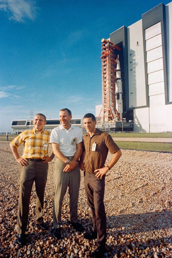 The crew of Apollo 8 ( (left to right), astronauts Frank Borman, James A. Lovell Jr., and William A. Anders