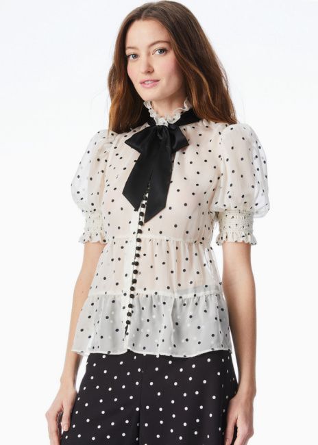 alice olivia gossip girl blouse with bow polka dot