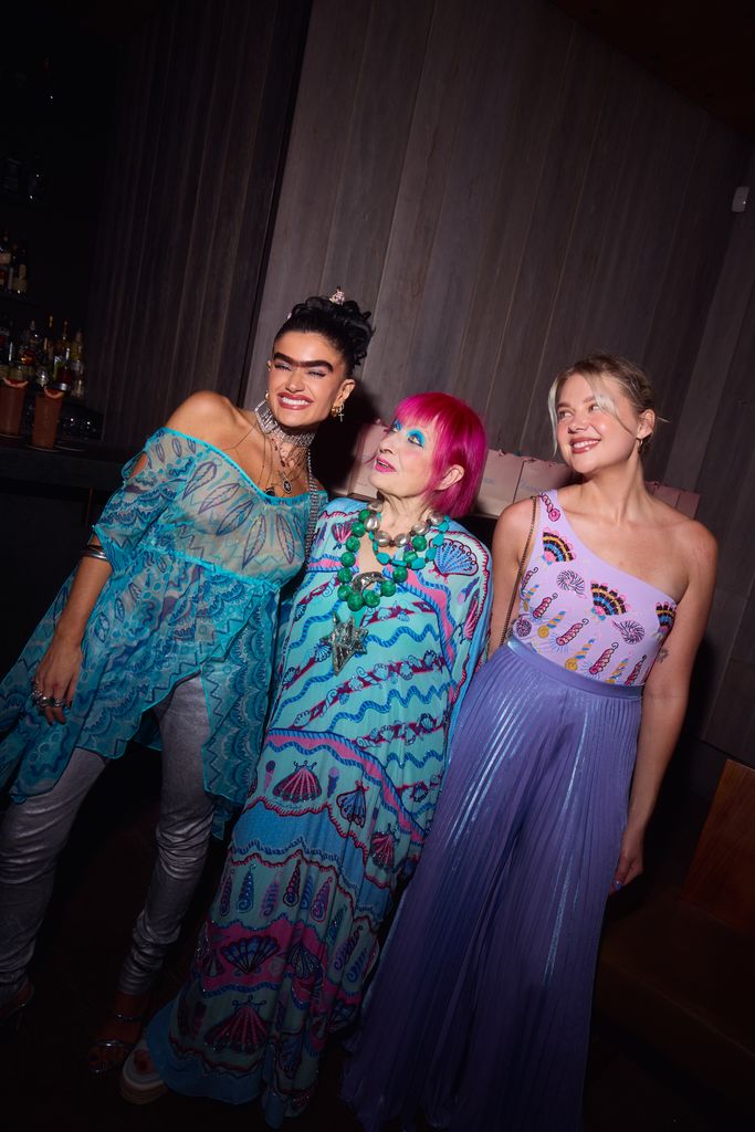 influencers and zhandra rhodes in blue embroidered outfits