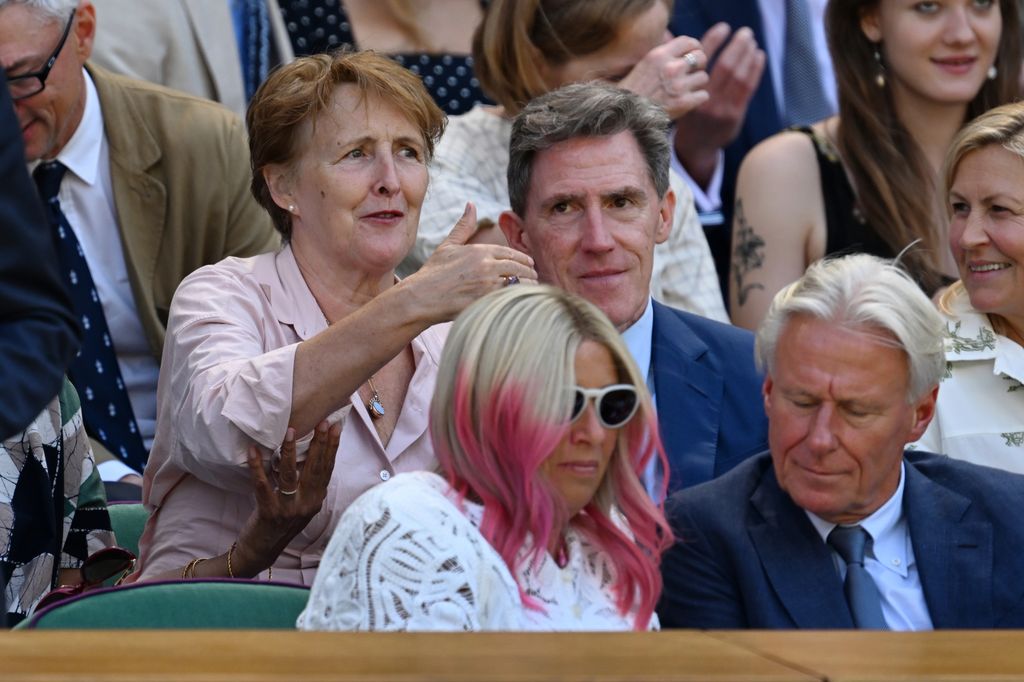 Actors Fiona Shaw and Rob Brydon look on from the royal box