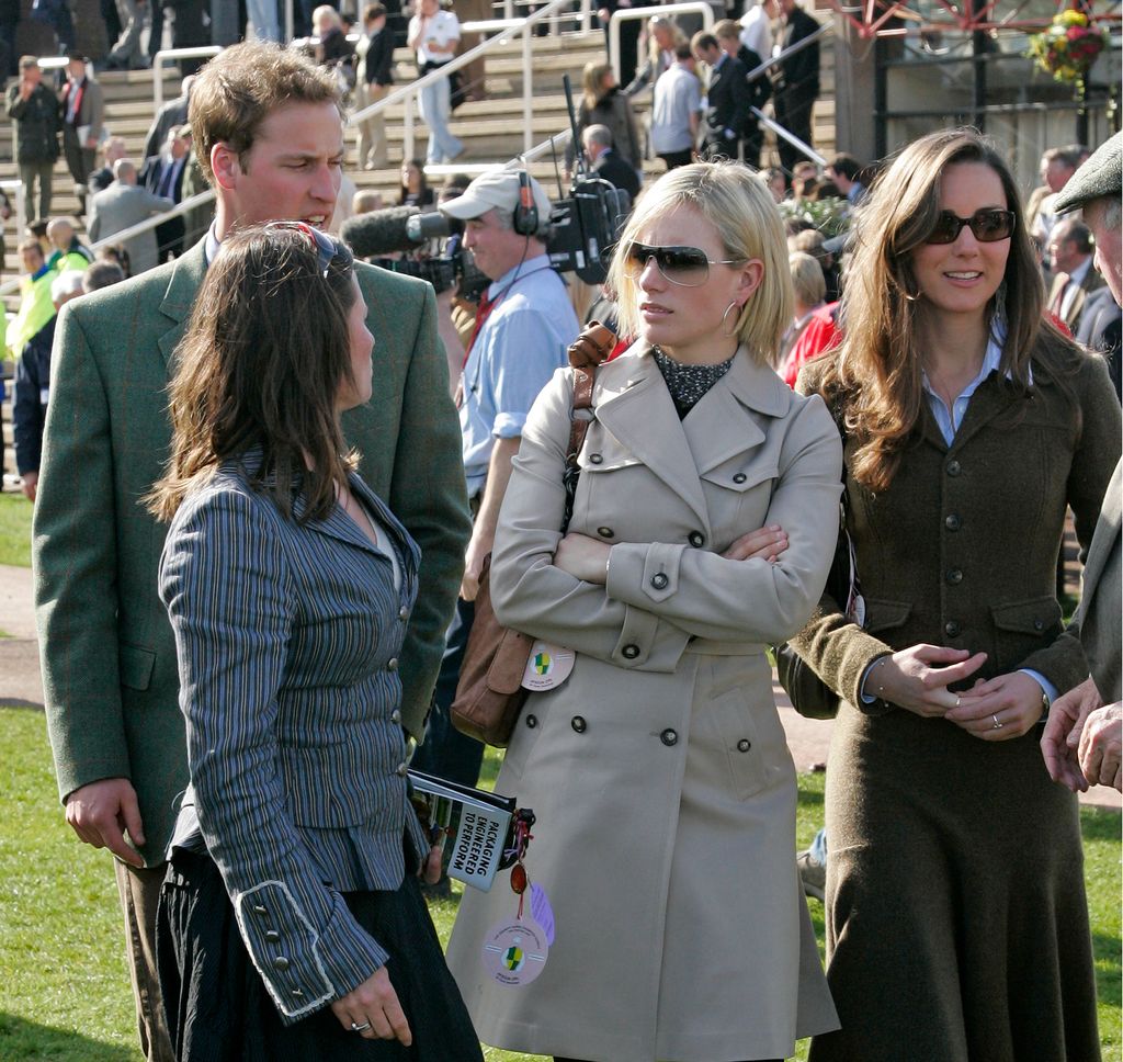 Prince William, Zara Tindall, and Kate Middleton attend day 1 of the Cheltenham Horse Racing Festival in 2007