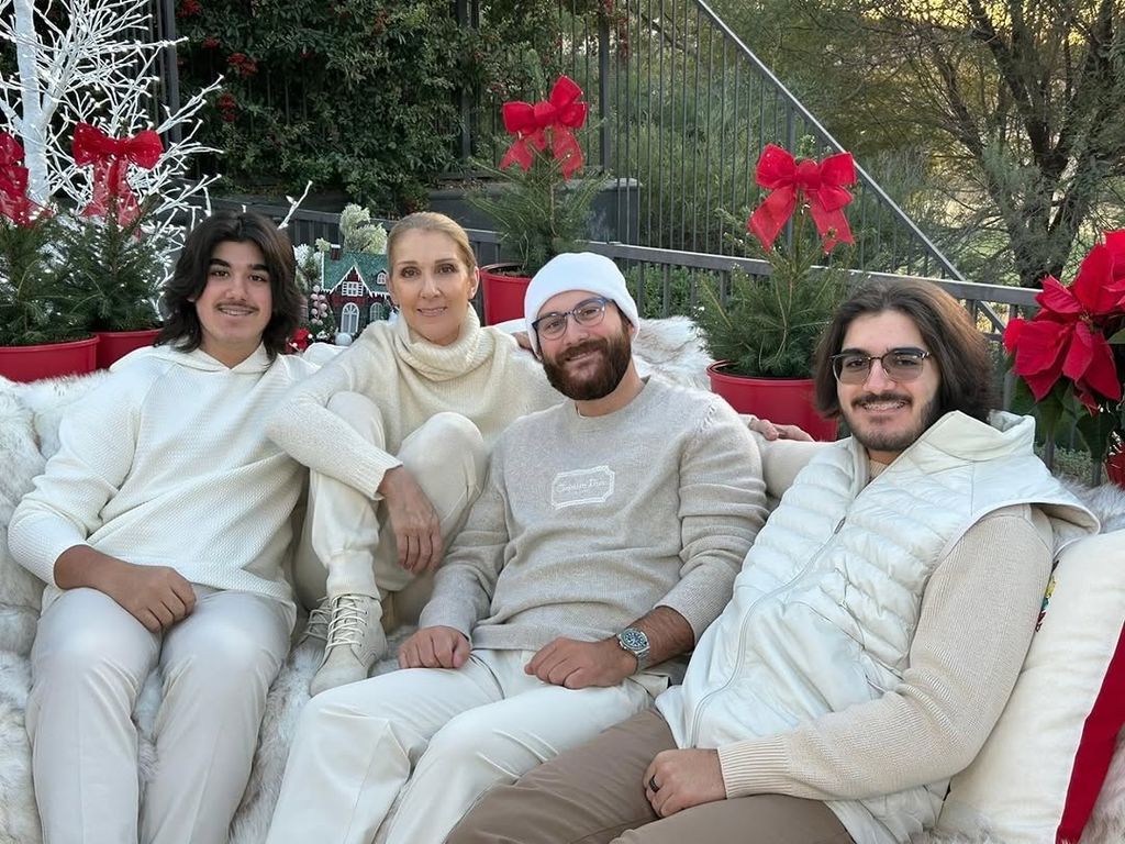 Celine Dion and her three sons pose family photo facial hair