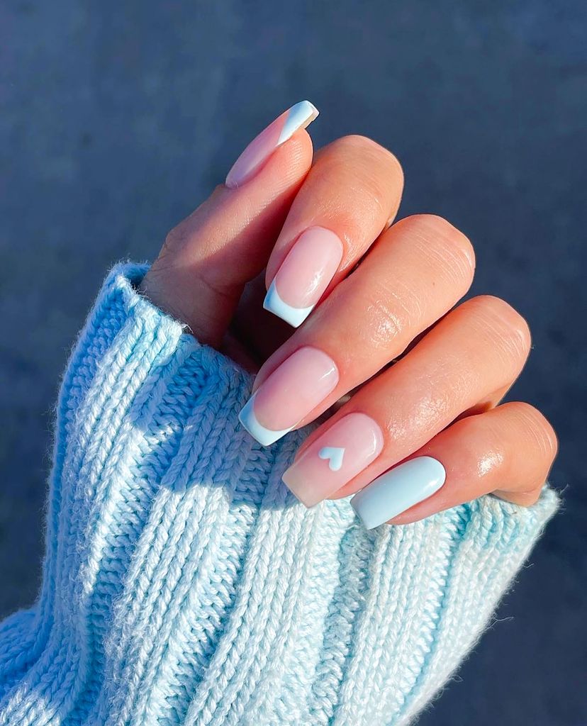 manicure with pale blue tips
