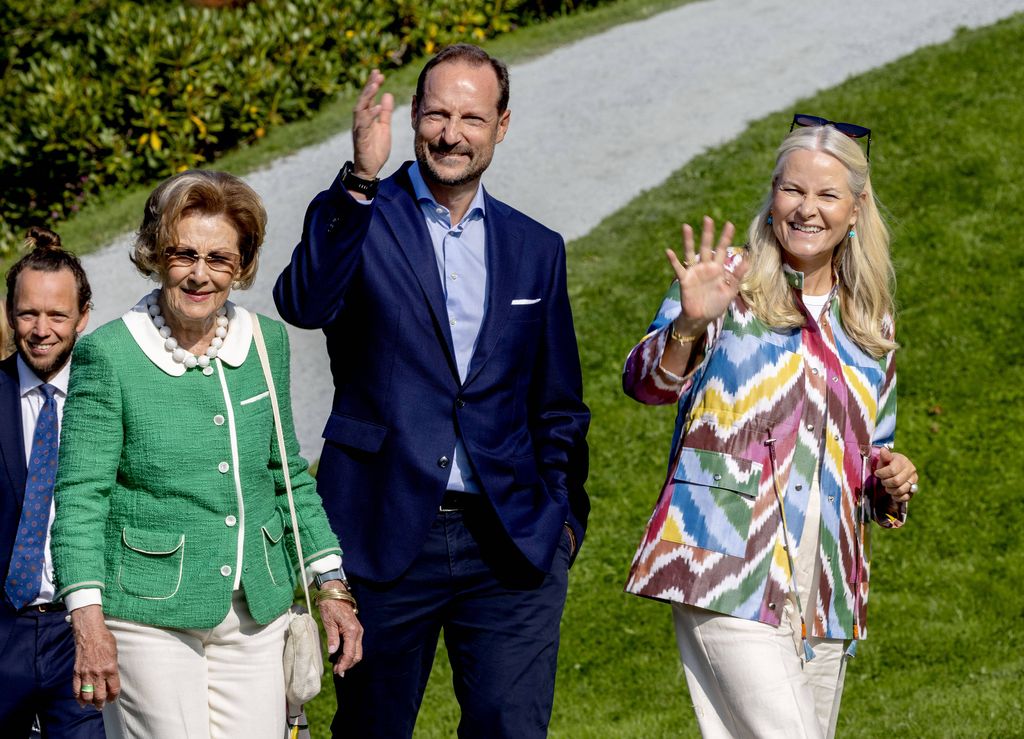 Crown Princess Mette-Marit and Crown Prince Haakon and Queen Sonja attend an event for primary school pupils to mark the 100th anniversary of Gamlehaugen