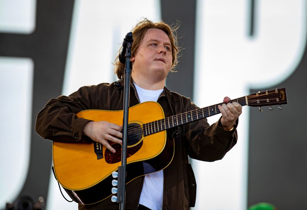 Lewis Capaldi performing on the Pyramid Stage at Glastobury Festival 2025