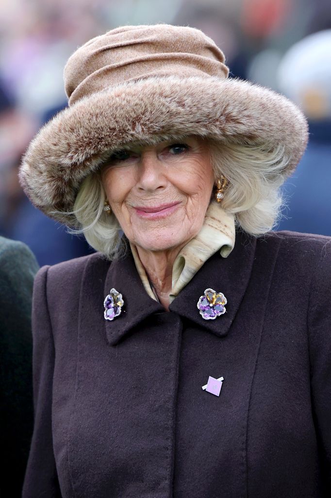 Queen Camilla attends 'Style Wednesday' on the second day of The Cheltenham Festival at Cheltenham Racecourse on March 12, 2025 in Cheltenham, England. 