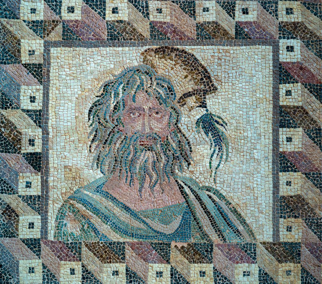 Part of the Four Seasons Mosaic in the House of Dionysos in Kato Paphos archeological park