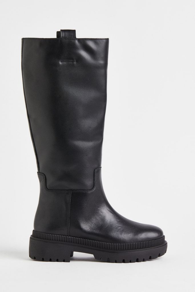 h and m black chunky knee high boots 