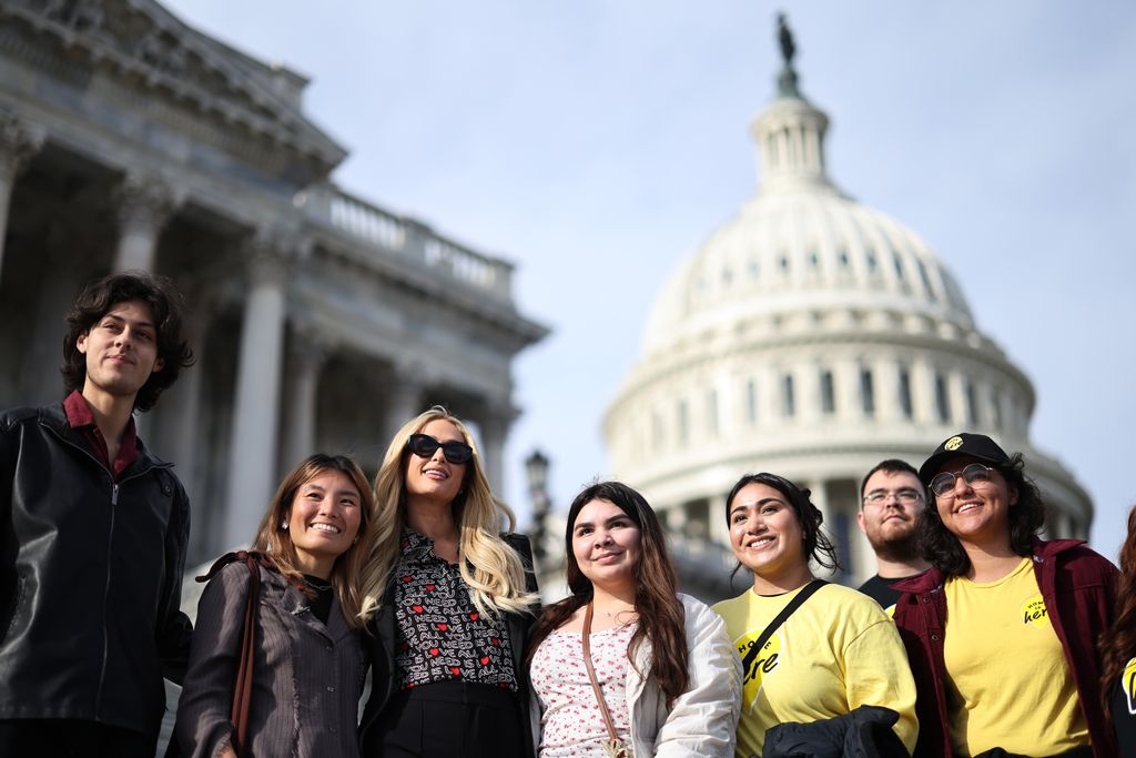 Paris Hilton with fans, supporters and campaigners outside the U.S. Capitol