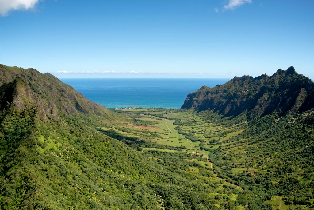 Kualoa Ranch in Ka'a'awa Valley, Oahu, Hawaii.