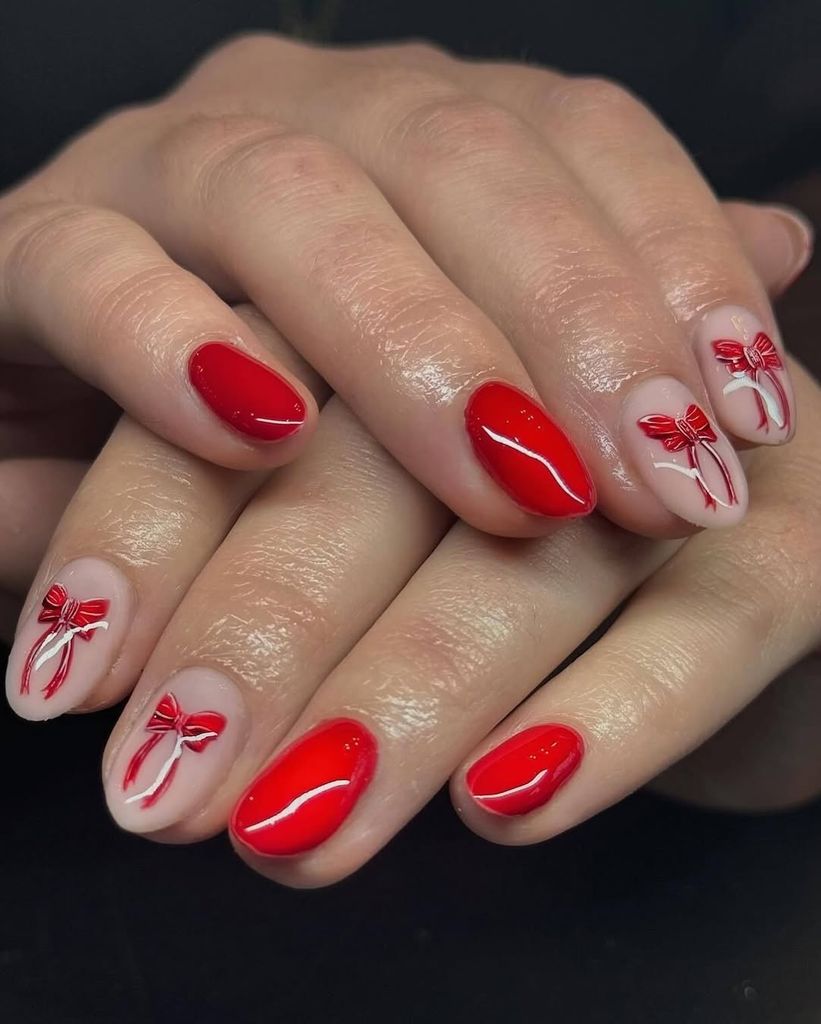 ribbon red nails