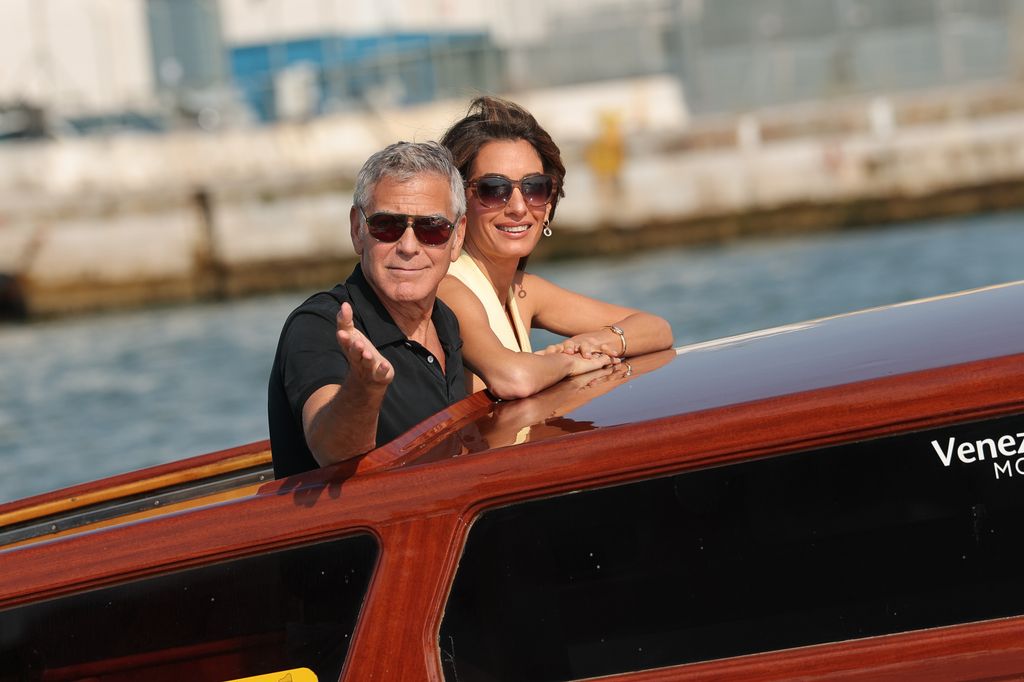 Amal Clooney and George Clooney are seen arriving ahead of the 82nd Venice International Film Festival 2025 on August 26, 2025 in Venice, Italy. (Photo by Jacopo Raule/GC Images)