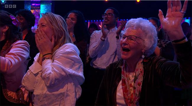 Tony Adams wife Poppy and mother in law cheering him on during the show