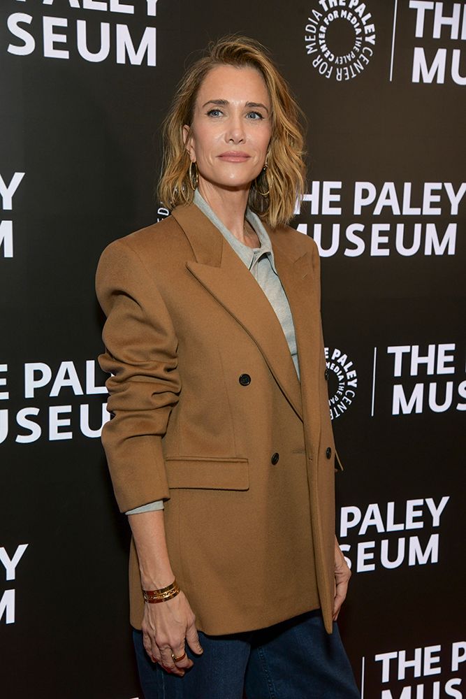 Kristen Wiig wearing a brown oversized blazer at PaleyLive