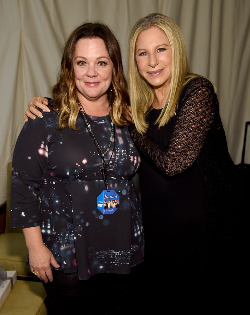 LOS ANGELES, CA - AUGUST 02:  Melissa McCarthy (L) and Barbra Streisand pose backstage during the tour opener for "Barbra - The Music... The Mem'ries... The Magic!" at Staples Center on August 2, 2016 in Los Angeles, California.  (Photo by Kevin Mazur/Getty Images for BSB )