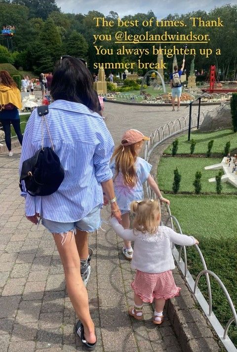 Helen George walking with her children at Legoland Windsor