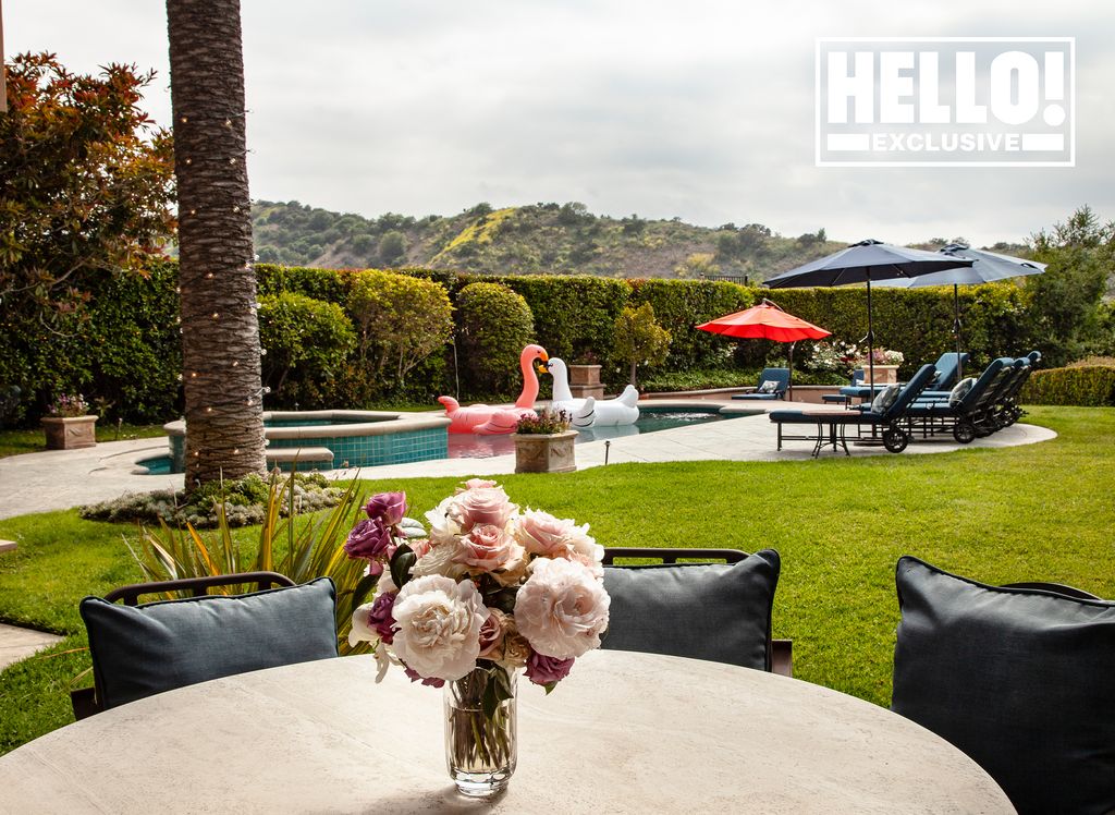 Nancy Davis' garden with swimming pool at Beverly Hills home in Mulholland Estates