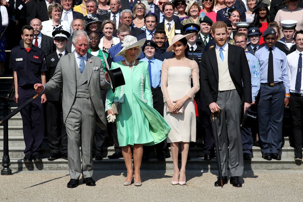 Charles, Camilla, Harry and Meghan at palace garden party