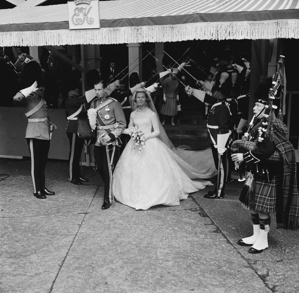 Katharine, Duchess of Kent, and Prince Edward, Duke of Kent, pictured after their wedding ceremony at York Minster on June 8th, 1961
