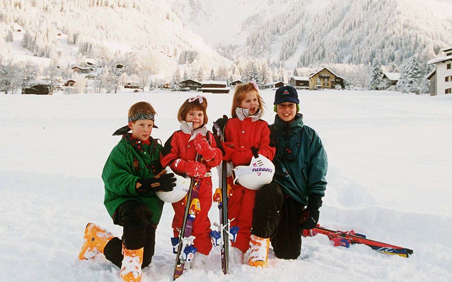 princes william and harry with eugenie beatrice in the snow