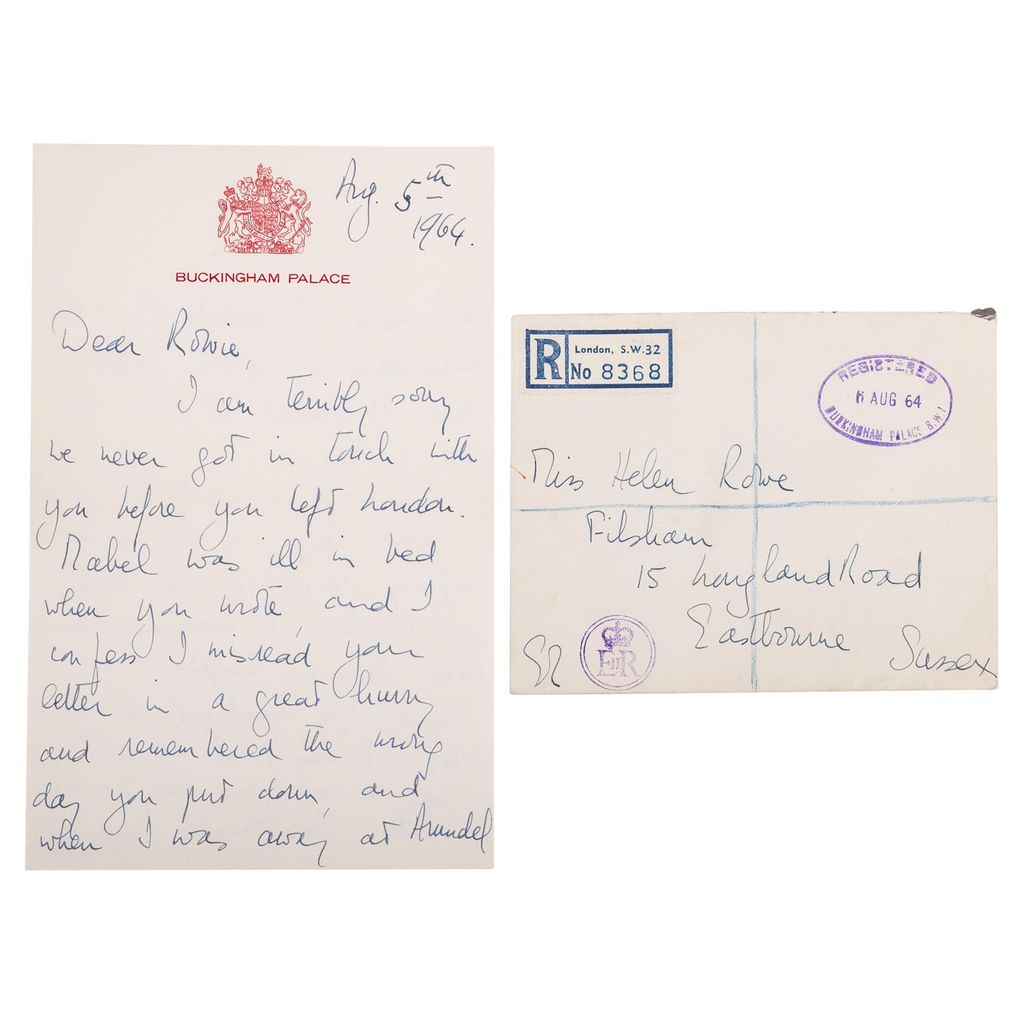 Letter from Queen Elizabeth II to midwife Sister Helen Rowe, dated 5 August 1964