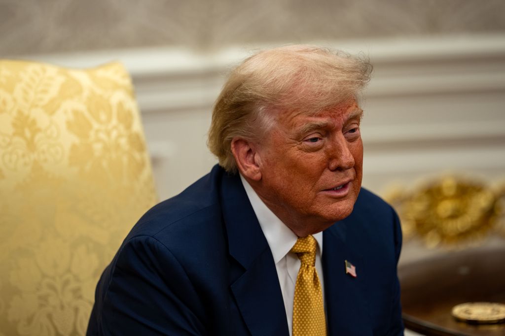 Donald Trump meets with Prime Minister of Bahrain Prince Salman bin Hamad bin Isa Al Khalifa in the Oval Office of the White House on July 16, 2025 in Washington, DC