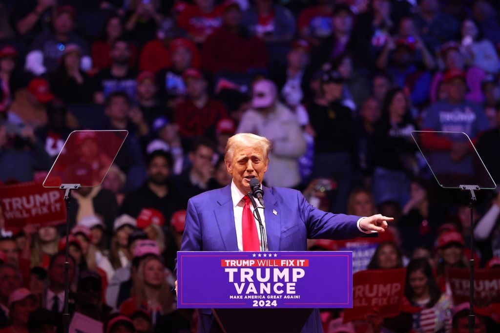 Donald Trump speaks at a campaign rally at Madison Square Garden on October 27, 2024 in New York City