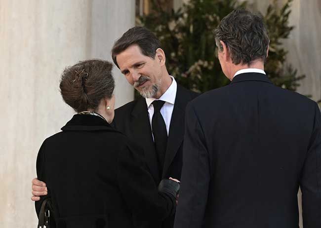 Princess Anne greets Pavlos, Crown Prince of Greece