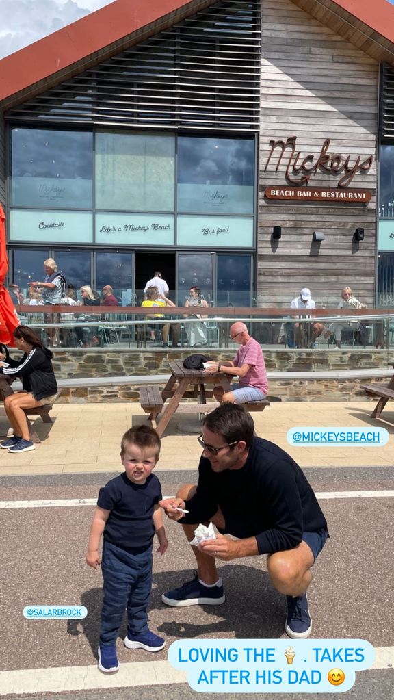 Jamie Redknapp and his son Raphael at the beach together