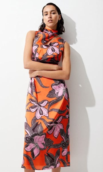 orange floral satin dress karen millen