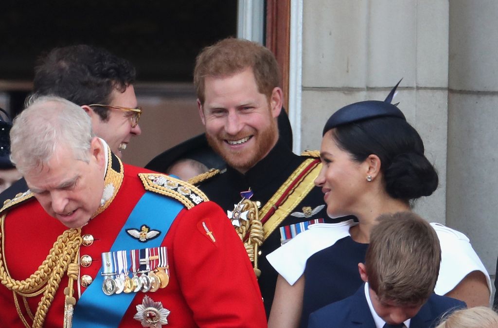 Jack, Harry and Meghan sharing a giggle at Trooping the Colour 2019
