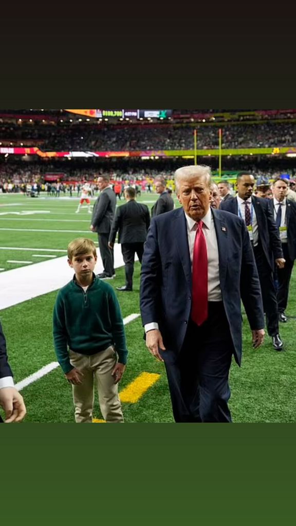 President Donald Trump and his grandson at the Super Bowl