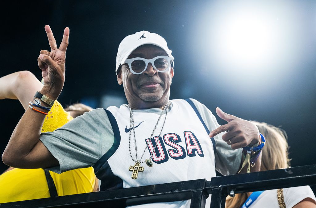 Spike Lee (USA) celebrates victory  while the women's team final  on day four of the Olympic Games Paris 2024 at Bercy Arena on July 30, 2024 in Paris, France