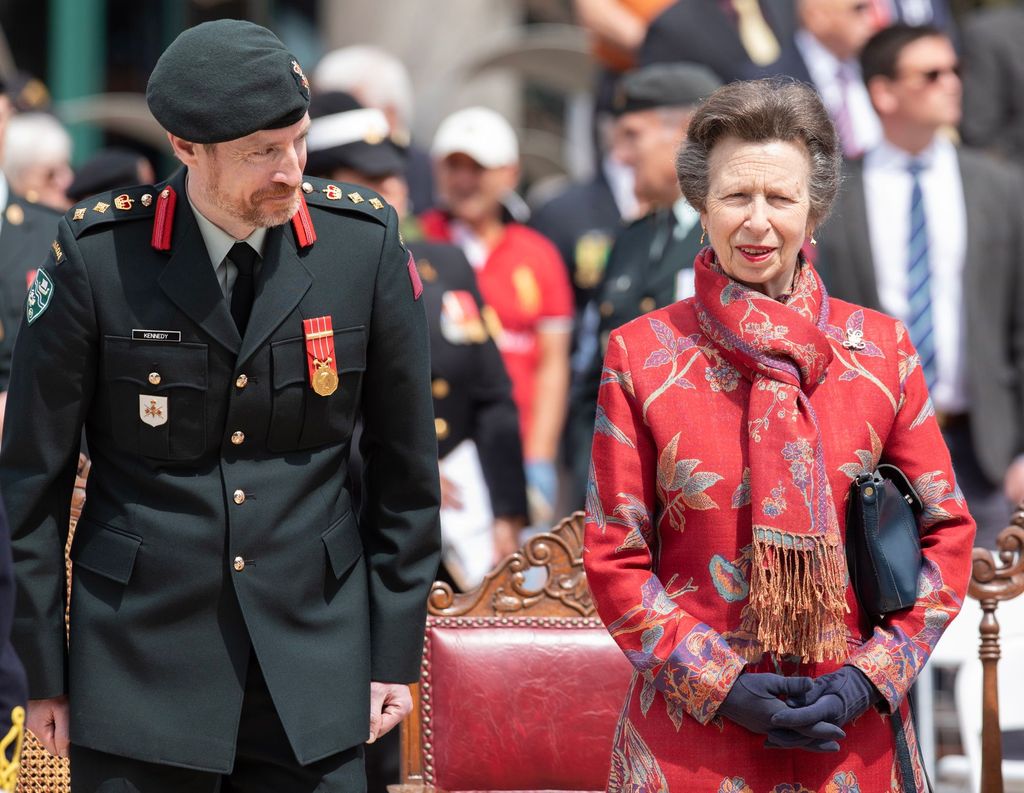 Princess Anne (right) and Colonel Gregory Kennedy Command, 37 Canadian Brigade Group share a funny moment during the 8th Canadian Hussars Exercise of the Freedom of the City of Moncton Parade on Saturday May 20, 2023.