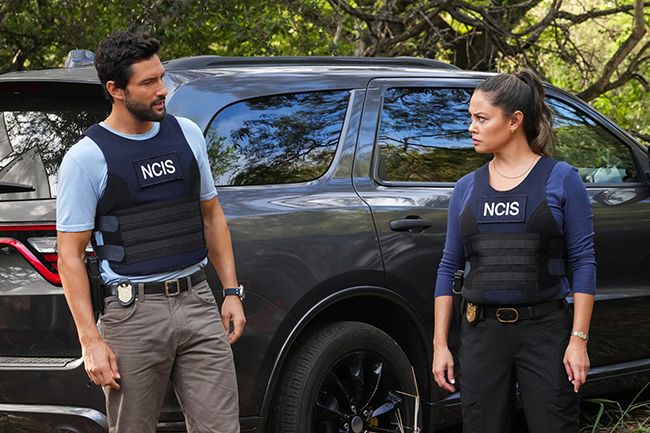 Noah and Vanessa on set of NCIS Hawaii
