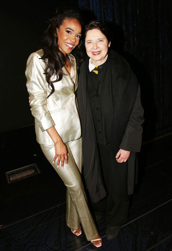 Michelle Williams and Isabella Rossellini pose backstage at the musical "Death Becomes Her" on Broadway at The Lunt-Fontanne Theatre on January 21, 2025 in New York City. Isabella Rossellini originated the role of "Lisle Von Rhuman" in the 1992 film "Death Becomes Her" and Michelle Williams plays the role (re-named "Viola Van Horn") in the current Broadway Musical "Death Becomes Her" at The Lunt-Fontanne Theatre.