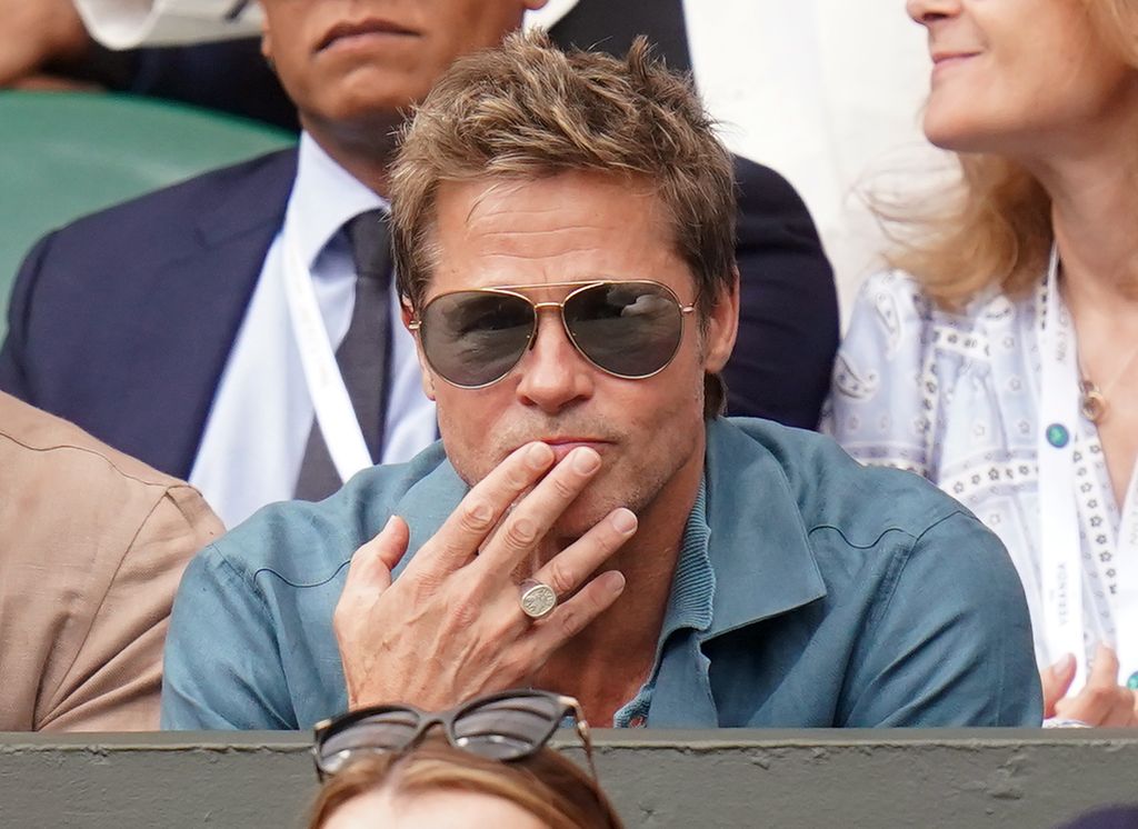 Brad Pitt watching the Gentlemen's Singles final on day fourteen of the 2023 Wimbledon, July 16, 2023