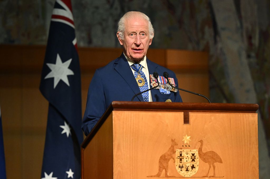 King Charles III speaks during the ceremonial welcome and Parliamentary reception at the Australian Parliament House