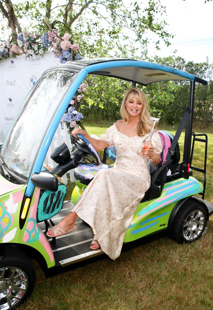 Christie Brinkley looked charming as she brought her vegan prosecco to the Hamptons
