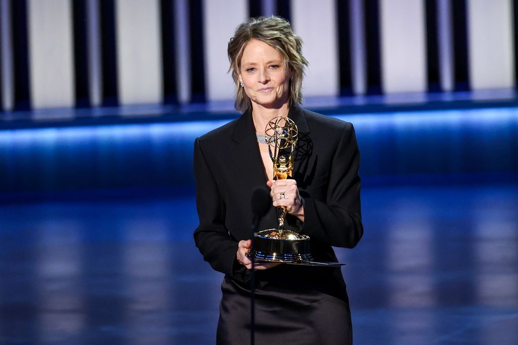 LOS ANGELES, CALIFORNIA - JANUARY 15: Jodie Foster speaks onstage during the 75th Primetime Emmy Awards at Peacock Theater on January 15, 2024 in Los Angeles, California. (Photo by Monica Schipper/WireImage)