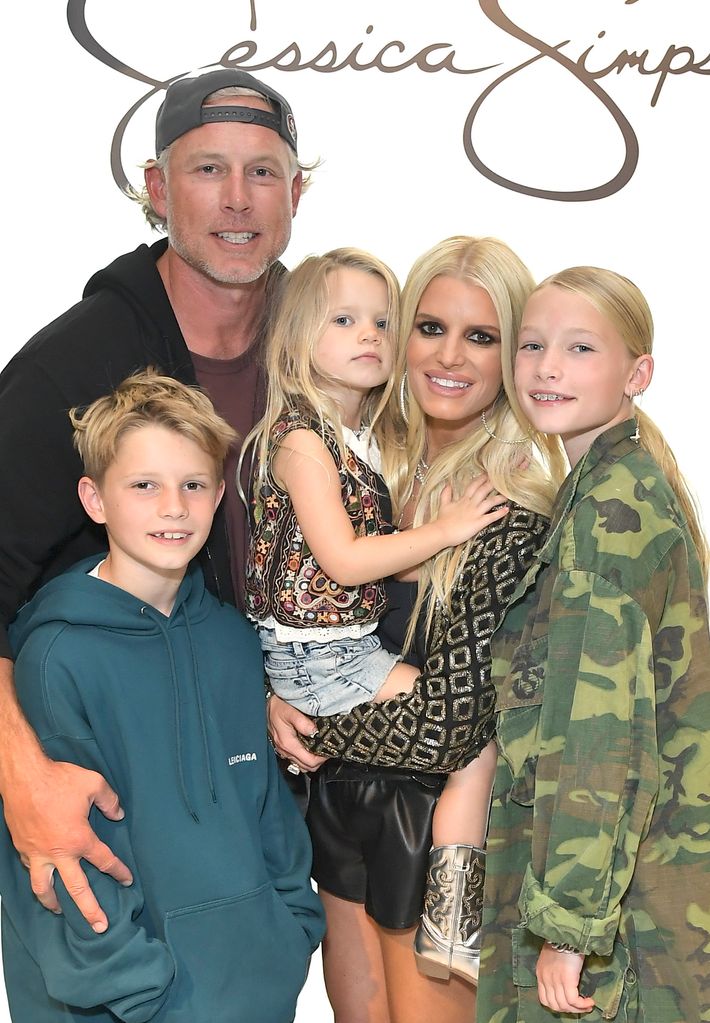 Ace Knute Johnson, Eric Johnson,  Birdie Mae Johnson, Jessica Simpson, and Maxwell Drew Johnson celebrate the launch of Jessica Simpson's Fall Collection at Nordstrom at The Grove on September 24, 2022 in Los Angeles