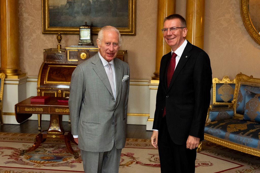 King Charles III meeting President of Latvia, Edgars Rinkevics, during a private audience at Buckingham Palac