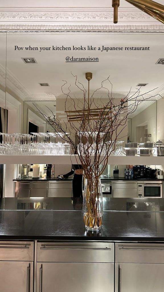 Dara Huang's kitchen with a large mirrored wall